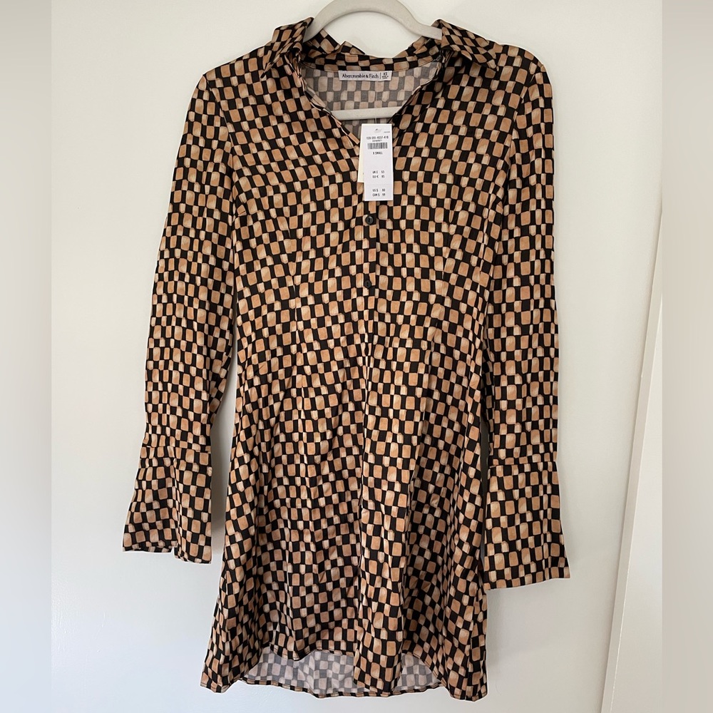 Long-Sleeve Satin Shirt Dress Abercrombie